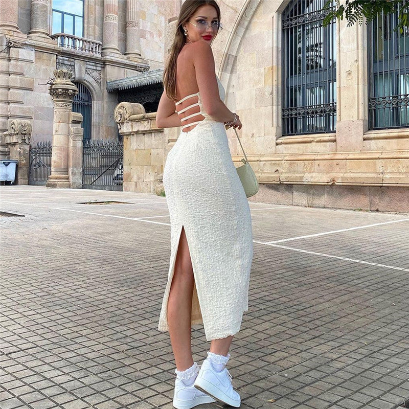 Women's Fashion Lace Mid Length Slit Dress
