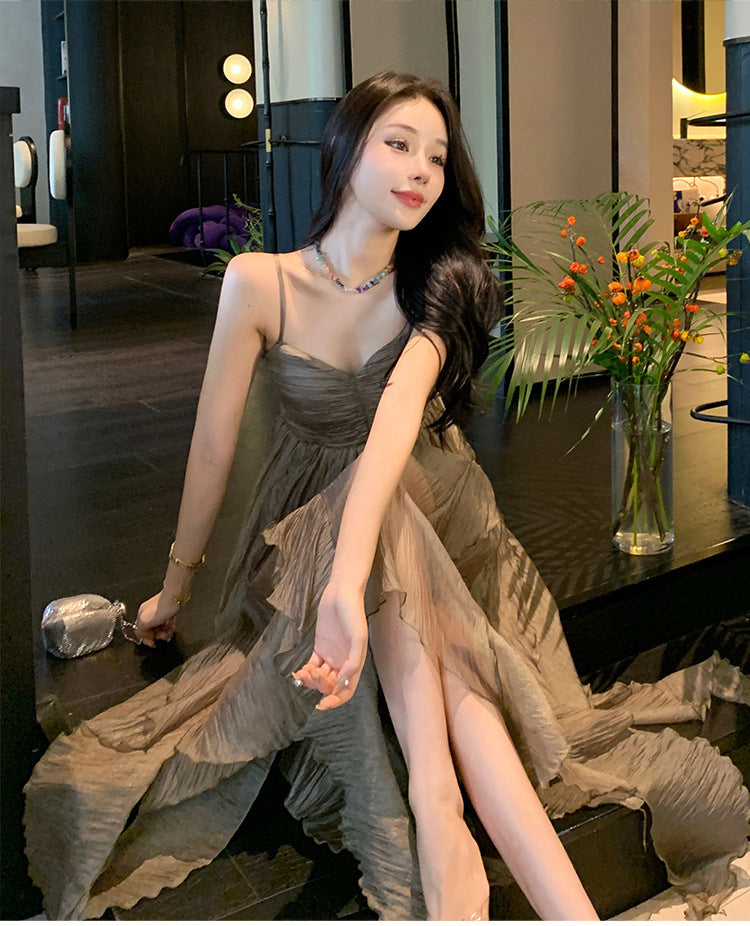 Pleated Irregular Elegant Midi Dress