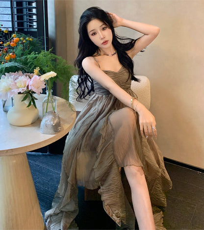 Pleated Irregular Elegant Midi Dress