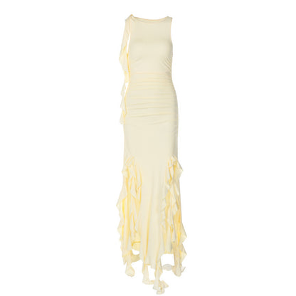 Sleeveless Wrap Buttocks Ruffled Dress