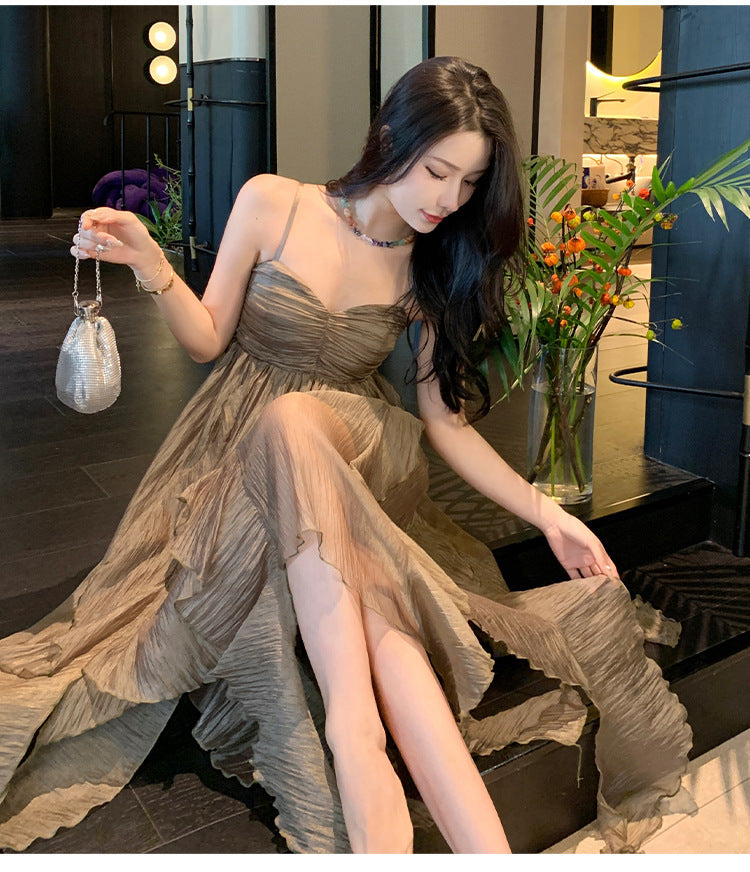 Pleated Irregular Elegant Midi Dress