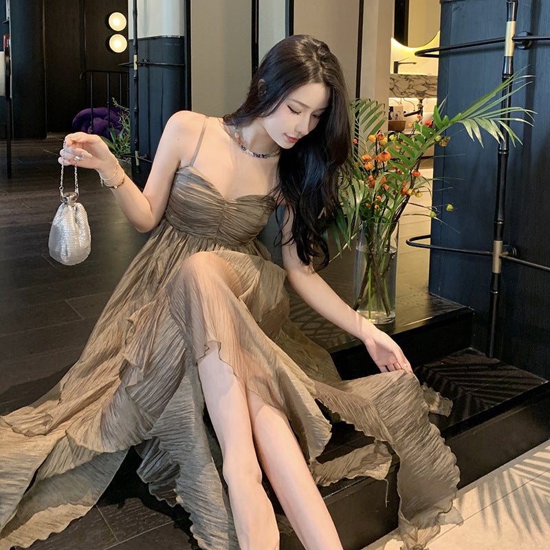 Pleated Irregular Elegant Midi Dress