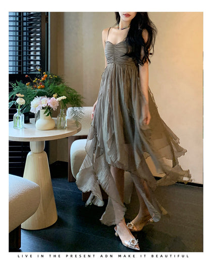 Pleated Irregular Elegant Midi Dress