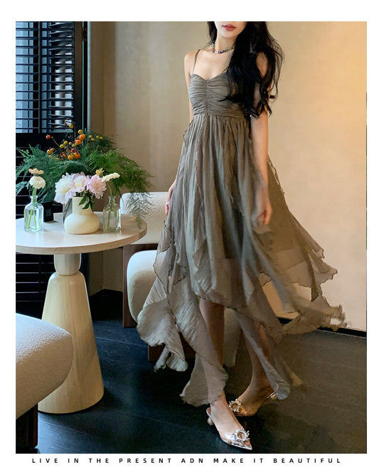 Pleated Irregular Elegant Midi Dress